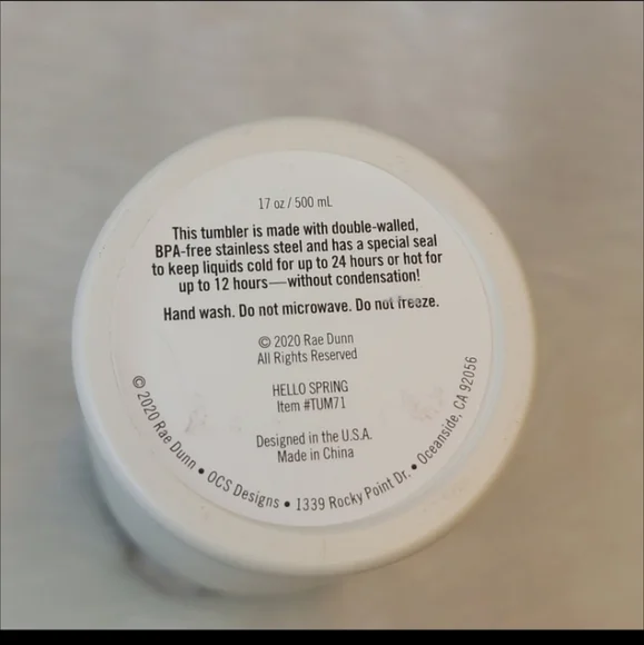 RAE DUNN NeW "Hello Spring" Ivory Black Cottage‎ Rustic Insulated Travel Tumbler - Picture 5 of 6